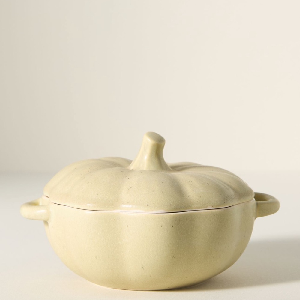 Anthropologie Speckled Stoneware Pumpkin Cocotte